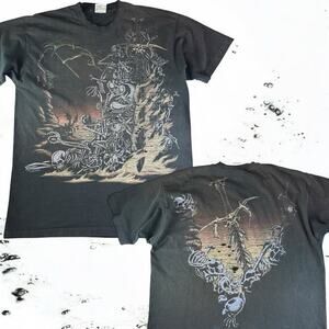 Vintage 1996 Liquid Blue Skeletons Dragon Sword Flames‎ Shirt Size XL USA MADE